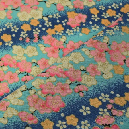 Tissu coton foil - Fleur de cerisier bleu
