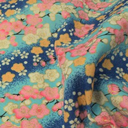 Tissu coton foil - Fleur de cerisier bleu