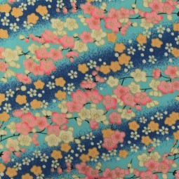 Tissu coton foil - Fleur de cerisier bleu