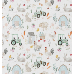 Tissu coton - Tracteur blanc vert