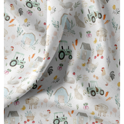 Tissu coton - Tracteur blanc vert