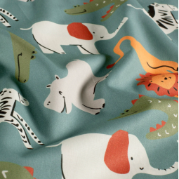 Tissu popeline - La fête des animaux vert