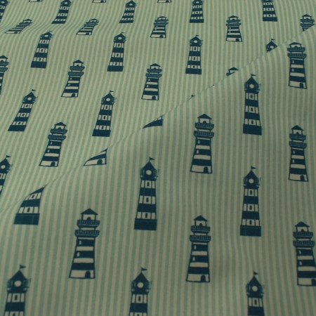 Tissu coton - Phare à rayure bleu