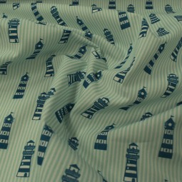 Tissu coton - Phare à rayure bleu