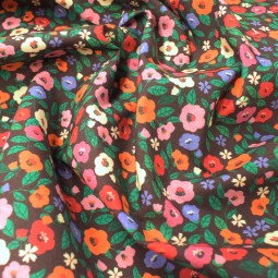 Tissu coton - Fleurs sur noir