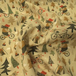 Tissu coton - Camping ourson