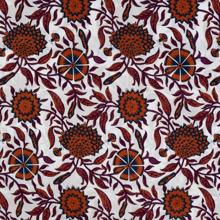 Tissu voile de coton - Cognac flower