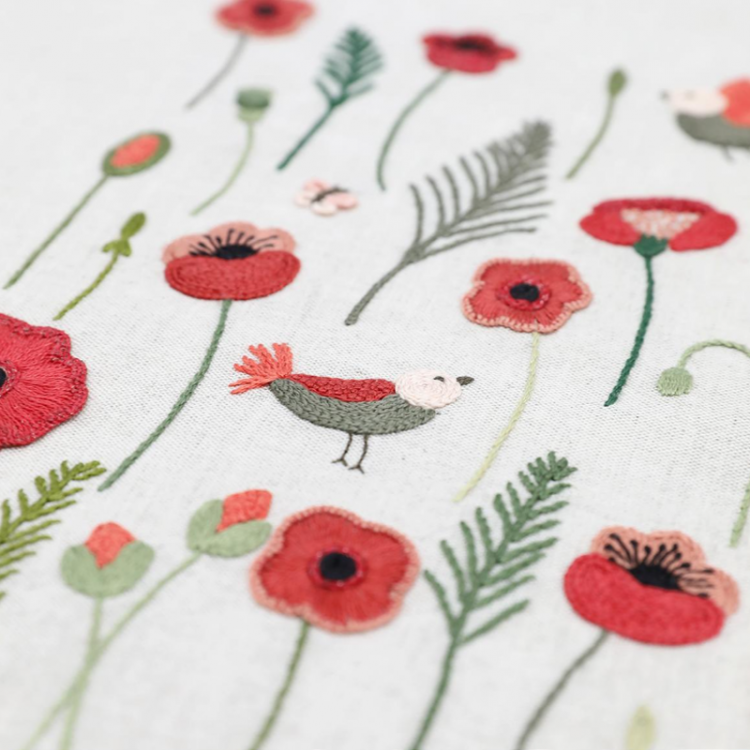 Kit de broderie - Planche fleurie coquelicots