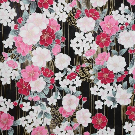 Tissu japonais - Fleurs roses
