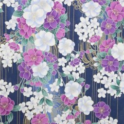Tissu japonais - Fleurs lavande fond violet