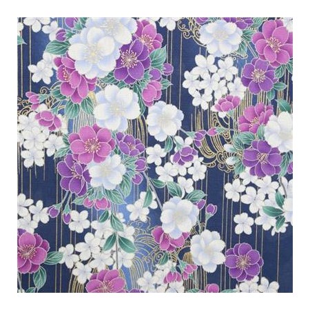 Tissu japonais - Fleurs lavande fond violet
