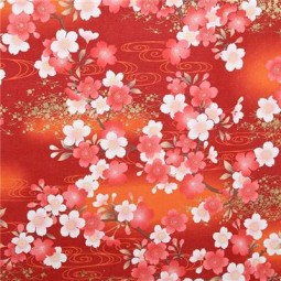Tissu japonais - Fleurs de cerisier fond orange