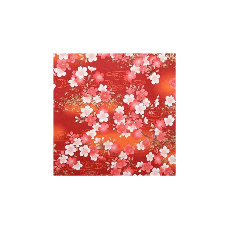 Tissu japonais - Fleurs de cerisier fond orange
