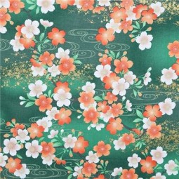 Tissu japonais - Fleurs de cerisier fond vert