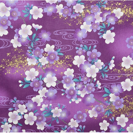 Tissu japonais - Fleurs de cerisier fond violet