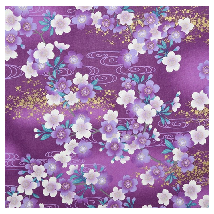 Tissu japonais - Fleurs de cerisier fond violet