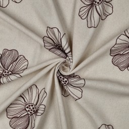 Tissu viscose lin - Broderie fleurs naturel
