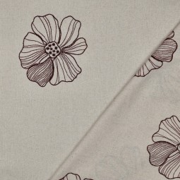 Tissu viscose lin - Broderie fleurs naturel