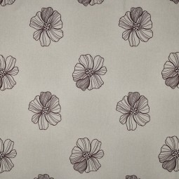 Tissu viscose lin - Broderie fleurs naturel