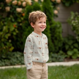 Tissu double gaze de coton - teckel brodé naturel