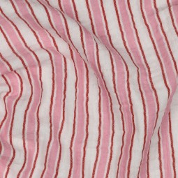 Tissu double gaze de coton - Rayure fil teint rose