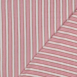 Tissu double gaze de coton - Rayure fil teint rose