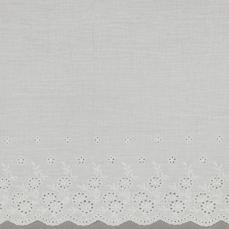 Tissu double gaze de coton - Une bordure feston blanc