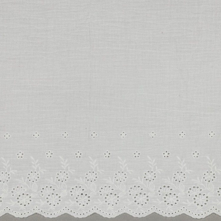 Tissu double gaze de coton - Une bordure feston blanc