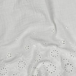 Tissu double gaze de coton - Une bordure feston blanc