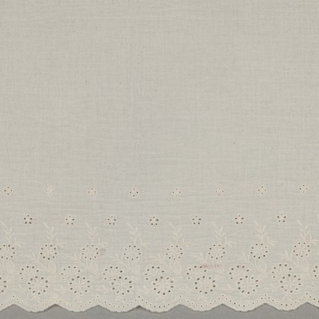 Tissu double gaze de coton - Une bordure feston écru