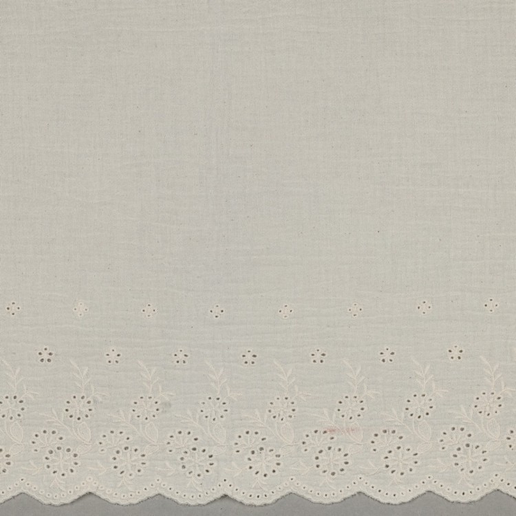 Tissu double gaze de coton - Une bordure feston écru