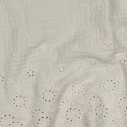 Tissu double gaze de coton - Une bordure feston écru
