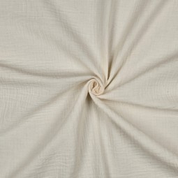 Tissu double gaze de coton - Une bordure feston écru