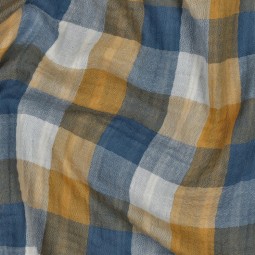 Tissu double gaze de coton - double face carreaux bleu