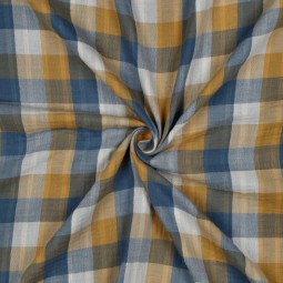 Tissu double gaze de coton - double face carreaux bleu