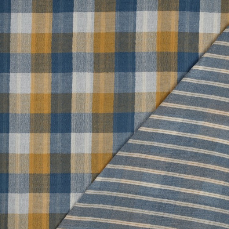 Tissu double gaze de coton - double face carreaux bleu