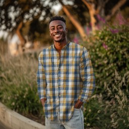 Tissu double gaze de coton - double face carreaux bleu