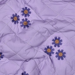 Tissu matelassé - broderie fleur lila