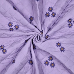 Tissu matelassé - broderie fleur lila