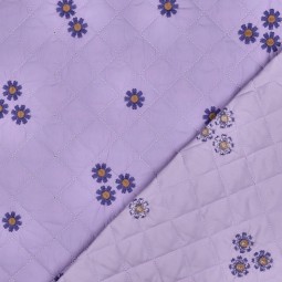 Tissu matelassé - broderie fleur lila