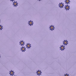 Tissu matelassé - broderie fleur lila