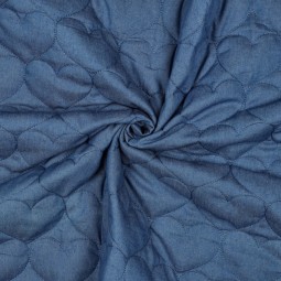 Tissu matelassé denim - Coeur jean bleu
