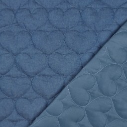 Tissu matelassé denim - Coeur jean bleu