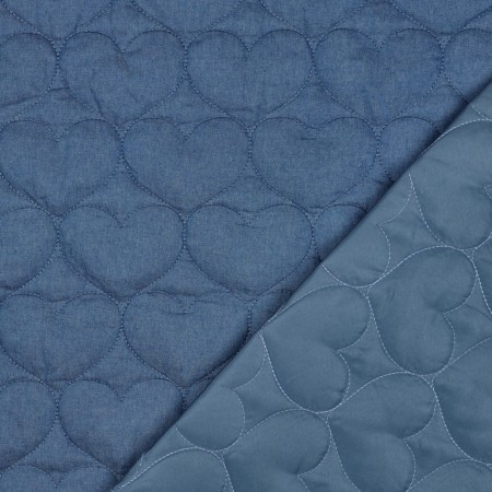 Tissu matelassé denim - Coeur jean bleu