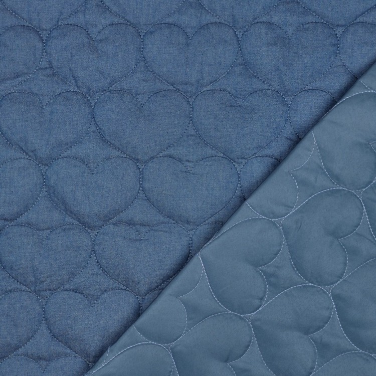Tissu matelassé denim - Coeur jean bleu