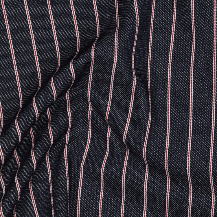 Tissu denim - Brut à rayures bleu foncé