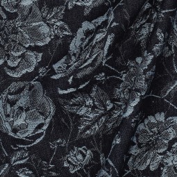 Tissu denim jacquard - Fleur bleu