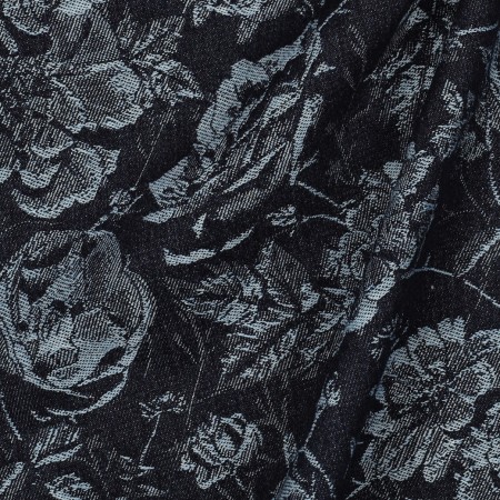 Tissu denim jacquard - Fleur bleu