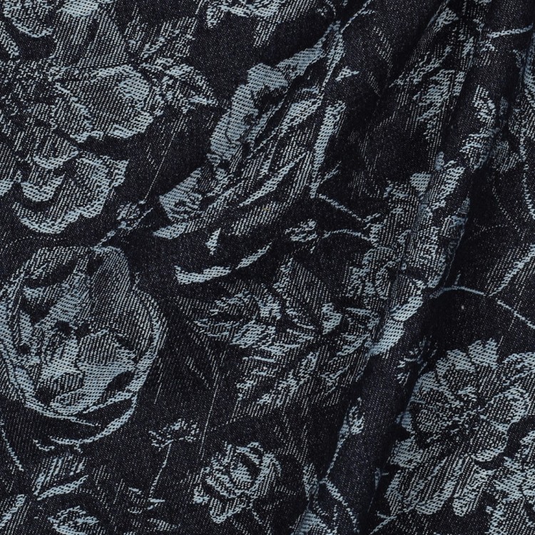 Tissu denim jacquard - Fleur bleu