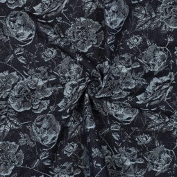 Tissu denim jacquard - Fleur bleu